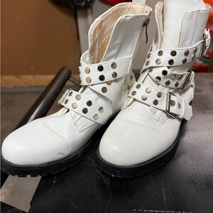 White Studded Ankle Boots